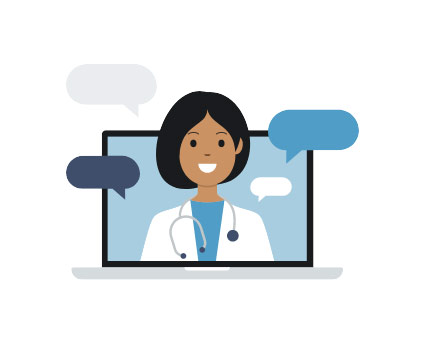 Illustration of a doctor on a laptop screen