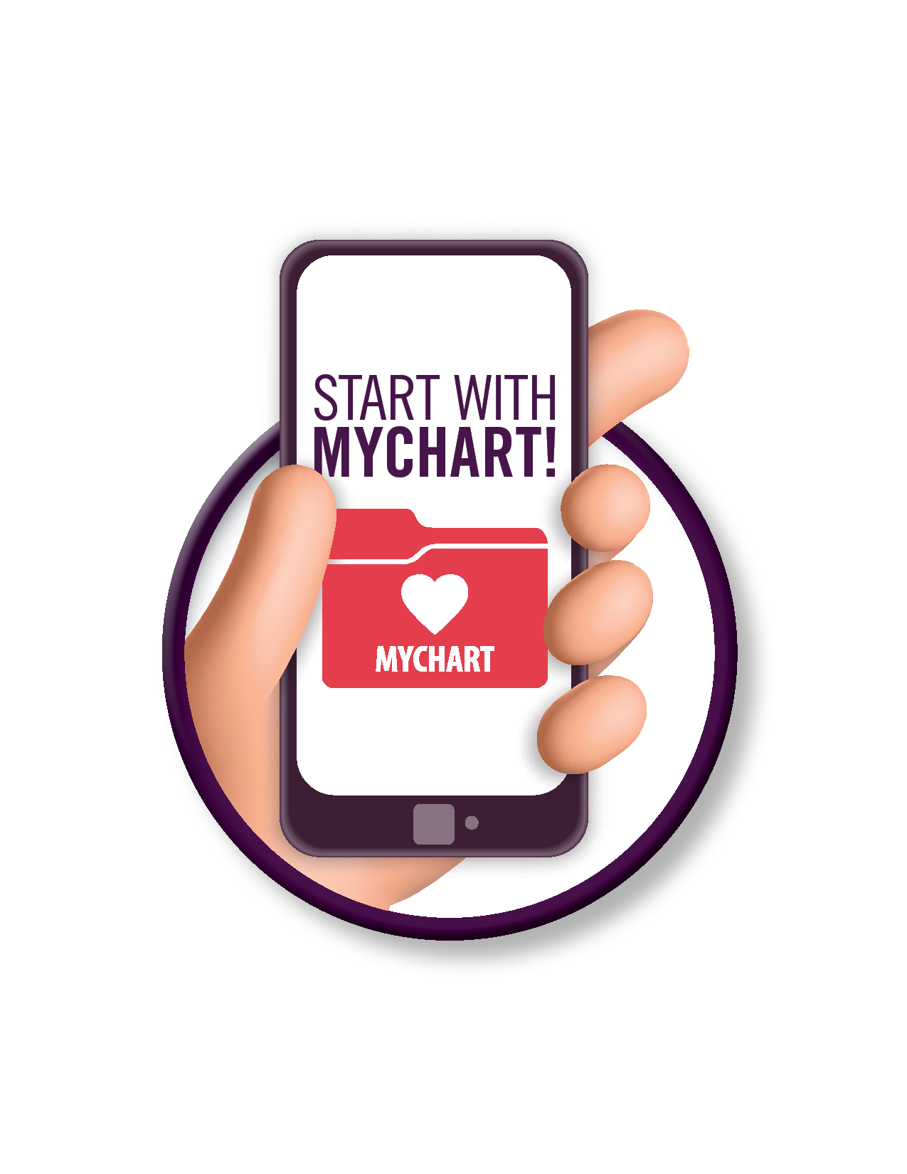 hand holding mobile phone with MyChart on screen